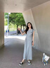 FSHE2025新款小個子法式灰色短袖連衣裙子女夏季氣質休閑收腰長裙 圖片色【開春季穿搭小香風miu里m L 55/60kg 曬單實拍圖