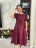紫魅俏夏季婚禮媽媽裝連衣裙婚宴喜婆婆裝中老年女裝收腰顯瘦大擺裙禮服 酒紅色 2XL (建議125-135斤) 曬單實(shí)拍圖