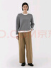 無印良品（MUJI）女式 粗細不均棉線 絲光斜紋 抽褶寬版褲 褲子女款女裝BE1TUC5S 深米色 M (160/66A) 曬單實拍圖