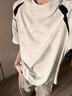 肯奈迪高級感棉質(zhì)短袖男t恤美式小眾潮流拼接夏季簡(jiǎn)約百搭寬松條紋上衣 棉質(zhì)潮流短袖 米灰色 2XL 【176-184cm】 曬單實(shí)拍圖