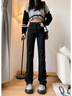 俞兆林黑色窄版直筒牛仔褲女生高腰顯瘦夏季高個(gè)子加長(cháng)褲子煙管褲拖地 黑色[九分] M [建議99-105斤] 曬單實(shí)拍圖