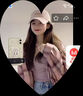 粉色格子襯衫外套女2025春秋新款美式慵懶休閑長(zhǎng)袖外搭中長(zhǎng)款上衣 粉色 E8 2XL 曬單實(shí)拍圖