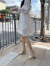 依思 Q（exull）拖鞋女夏季2025新款軟底增高防滑高跟鞋女小香風(fēng)法式外穿涼拖鞋女 米色-軟底跟高3.5cm 37 曬單實(shí)拍圖