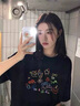 麓格立t恤女短袖新款潮流夏季衣服女裝寬松半袖高顏值上衣長款遮臀 活性黑M【建議100斤以下】 曬單實(shí)拍圖