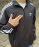 adidas休閑簡約三條紋梭織立領(lǐng)夾克外套男裝阿迪達(dá)斯官方三葉草   黑色 (偏小，推薦買大1碼)   M 曬單實拍圖