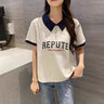 妙奕嘉短袖t恤女潮流新款polo衫女夏季女裝半袖高顏值上衣短款甜美學生 灰色撞色字母短袖 M 曬單實拍圖