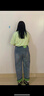 LPOX牛仔褲女梨形身材夏秋季褲子女mm寬松顯瘦百搭高腰哈倫老爹褲 果綠撞色水洗藍 XL 建議118~135斤 曬單實(shí)拍圖