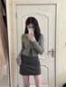 LPOX韓系百搭學(xué)院風(fēng)包臀裙女2025夏季新款半身裙女日系高腰顯瘦a字裙 灰色 [內帶安全褲] S 曬單實(shí)拍圖