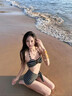 JIOESC比基尼泳衣女2025新款三件套高級感歐美條紋性感小胸海邊度假溫泉 黑白條紋（三件套） 均碼 （推薦80-120斤） 曬單實拍圖