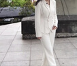 百顏高級感西裝外套女播音主持講師工作服時尚氣質名媛職業(yè)裝正裝輕奢 杏色長袖西裝+喇叭褲 XL 曬單實拍圖