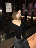 LDBE辣妹純欲風(fēng)V領(lǐng)長袖t恤女2025春季新款內(nèi)搭修身顯瘦黑色上衣打底衫 黑色 L 曬單實拍圖