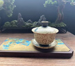 陶羽青花火石紅窗花描金懸停三才蓋碗家用復古陶瓷帶蓋茶碗功夫茶具 青花火石紅【窗花描金】懸停蓋碗 曬單實(shí)拍圖