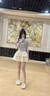 婍妡（Qeeshine）美式學(xué)院風(fēng)收腰顯瘦jk制服套裝水手領(lǐng)襯衫上衣+蓬蓬裙甜酷兩件套 藍海軍領(lǐng)上衣+杏色短裙+領(lǐng)結(jié)胸牌 S 建議90斤內(nèi) 曬單實拍圖