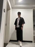 羅蒙中國風(fēng)冰絲大碼寬松披風(fēng)外套男士七分袖潮防曬服風(fēng)衣夏季薄款夾克 黑色 M 曬單實(shí)拍圖