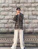 AJND美式潮牌小熊織帶褲子男女款寬松闊腿直筒衛褲長(cháng)褲青少年大碼男褲 麻灰（NE01） XL （推薦體重125-145斤） 曬單實(shí)拍圖
