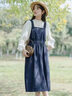 G.DUCKKIDS女童牛仔背帶連衣裙短袖襯衫兩件套女春夏裝學(xué)院風(fēng)中長(cháng)款裙子套裝 【單件】牛仔背帶裙 130 【適合45-56斤】 曬單實(shí)拍圖