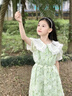 湯靈鼠女大童夏季連衣裙時(shí)尚女孩公主裙子洋氣兒童夏裝女韓版中大童女裝 綠色碎花連衣裙 140(建議身高130-140cm) 曬單實(shí)拍圖