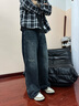 錯搭牛仔褲男士秋冬季加厚2025新款直筒寬松闊腿休閑加絨褲子男款男褲 復古藍 常規 XL 曬單實(shí)拍圖