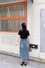 DGOV國風(fēng)新中式開(kāi)叉牛仔半身裙女夏季2025新款設計感高腰中長(cháng)款a字裙 藍色 S 【建議80-95斤】 曬單實(shí)拍圖