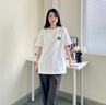 AJND官方潮牌短袖t袖套裝男女款夏季純棉重磅上衣冰絲休閑褲兩件套裝 白色短袖+抹茶色長褲（NE114） L （建議130-150斤） 曬單實拍圖