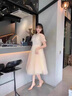 勤記成人禮服女18嵗禮服 高級感小個子香檳色禮服裙宴會藝考演出服 香檳色中長款 M 曬單實拍圖