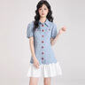 丹珠娜（DanZhuNa）法式連衣裙2025秋季女裝千金風(fēng)穿搭顯瘦假兩件拼接襯衫牛仔短裙子 牛仔裙 S 曬單實(shí)拍圖