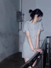 甜菲鹿連衣裙女夏2024年新款短袖修身顯瘦中長裙連帽開衫古著裙vintage 灰色 M 建議95-108斤 曬單實(shí)拍圖