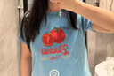 UR2025夏季新款女裝美式復古水洗印花短袖T恤UYL450077 藍色 M 曬單實拍圖