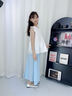 優(yōu)優(yōu)1點(diǎn)（Yoyo one）女童套裝夏季2025新款洋氣兒童連衣裙大童夏裝冰絲裙褲短袖兩件套 2170藍色9992白色 150 150cm 曬單實(shí)拍圖