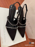 CHARLES&KEITH亮鉆一字帶尖頭包頭法式復古高跟涼鞋女生日七夕禮物CK1-61720199 BLACK TEXTURED黑色紋理 36 曬單實拍圖