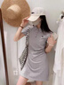FSHEPOLO領(lǐng)連衣裙女春季2025新款韓系氣質(zhì)收腰顯瘦短袖包臀裙chic百搭 灰色短款 S 曬單實拍圖