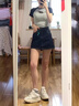 EPET微胖大碼復(fù)古牛仔半身裙女夏款胖mm梨形身材a字裙褲高腰熱辣短裙 藍色 M 【建議90-105斤】 曬單實拍圖
