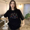 麓格立t恤女短袖新款潮流夏季衣服女裝寬松半袖高顏值上衣長款遮臀 活性黑M【建議100斤以下】 曬單實(shí)拍圖