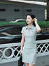 夢(mèng)琪嵐POLO領(lǐng)刺繡連衣裙女春季2025新款韓系氣質(zhì)收腰顯瘦百搭短袖包臀裙 灰色短款 M 90-115斤 曬單實(shí)拍圖