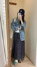 芳嬪中年婦女半身裙棉麻碎花洋氣字大擺裙春夏款高腰中長款裙子 深紫花 均碼 建議90-155斤 曬單實(shí)拍圖