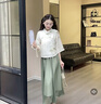 溫格芳新中式連衣裙女2025夏季新款國風(fēng)漢服套裝小個子超仙改良旗袍長裙 竹葉上衣+綠色半身裙 2XL 曬單實拍圖