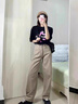 萬欣兒卡其色直筒牛仔褲女春季新款胖妹妹mm高腰顯瘦闊腿褲梨形身材褲子 卡其色 長褲款 M 建議95-105斤 曬單實拍圖