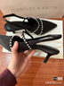 CHARLES&KEITH亮鉆一字帶尖頭包頭法式復古高跟涼鞋女生日七夕禮物CK1-61720199 BLACK TEXTURED黑色紋理 36 曬單實拍圖