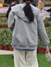 Olrain歐芮兒慵懶衛衣外套春秋女裝連帽翻領(lǐng)保暖寬松顯瘦通勤 花灰色 XL 曬單實(shí)拍圖