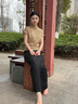 布符（Cloth Fu）布符2025夏黑色香云紗花瓣開衩半身裙女手工花扣通勤百搭復(fù)古優(yōu)雅 黑色 M 曬單實(shí)拍圖
