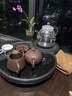 艾瑩嘉 圓形石頭茶盤(pán)天然烏金石茶臺家用簡(jiǎn)約小號石材茶海老板辦公室排水式創(chuàng  )意茶托 福運45*45*3cm 曬單實(shí)拍圖