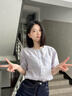 lagogo浪漫法式圓領(lǐng)襯衫女拉谷谷2025年春夏新款氣質(zhì)紫色中袖上衣 紫色 L 曬單實拍圖