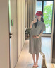 苒祺祺孕婦連衣裙夏款2025新款大碼寬松刺繡夏季長裙薄款孕期夏裝裙子 米杏色 M 曬單實(shí)拍圖