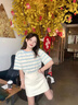撞色條紋潮流短袖T恤女夏季2025新款寬松顯瘦設(shè)計感小眾圓領(lǐng)上衣 藍白條紋 L 曬單實拍圖