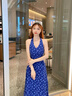 萬欣兒海邊度假風藍色掛脖露背碎花長裙連衣裙女2025新款夏日絕美小裙子 藍色 M 45/55kg 曬單實拍圖