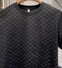 羅蒙（ROMON）男士輕奢純色格子花紋短袖衫歐貨氣質(zhì)新款休閑圓領(lǐng)t恤上衣2023夏 黑色 2XL 145-160斤 曬單實(shí)拍圖