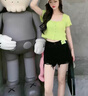 妙奕嘉牛仔短褲女黑色外穿夏季女士超短褲辣妹熱褲顯腿長(zhǎng)高腰緊身夏天 辣妹破洞綠標(biāo)牛仔褲 L 【建議95-105斤】 曬單實(shí)拍圖