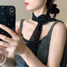 明月歸絲巾女長條波點系脖設計感時尚玫瑰花圍脖飄帶秋冬百搭韓系高級感 波點黑色玫瑰花 曬單實拍圖