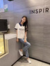 哈魯?shù)霞兠辮olo衫短袖t恤女2025新款夏季寬松港風(fēng)設(shè)計(jì)感小眾正肩翻領(lǐng) 藏青拼白灰色 M 【90-105斤】 曬單實(shí)拍圖