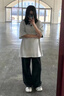 哈魯迪純棉小眾設計感重磅短袖T恤女美式復古夏季2025新款寬松休閑上衣 白灰色 L 【100-120斤】 曬單實(shí)拍圖